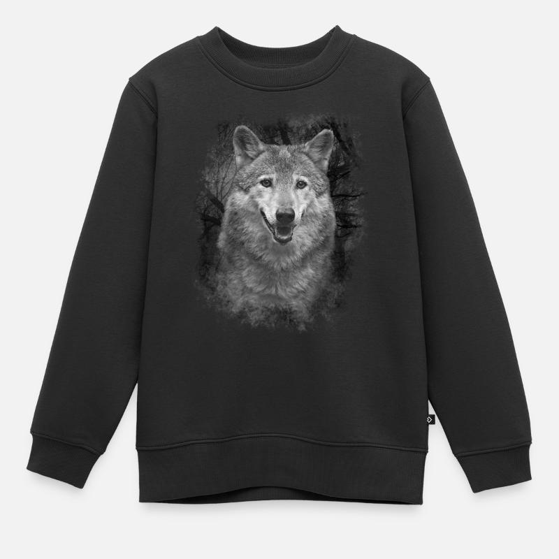 Wolf - Kinder Premium Organic Sweatshirt - Schwarz