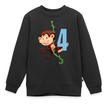 schwingender Affe an Liane zum 4. Geburtstag - Kinder Premium Organic Sweatshirt - Schwarz - Vorne - AI Model Kid Female (0cm)