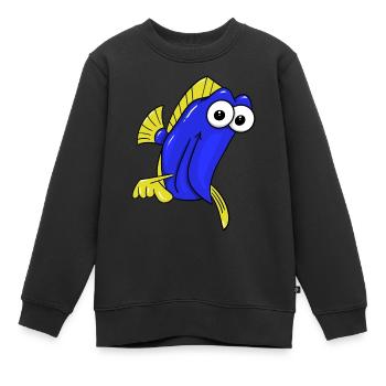 Blauer und gelber Fisch - Kinder Premium Organic Sweatshirt - Schwarz - Vorne - AI Model Kid Female (0cm)