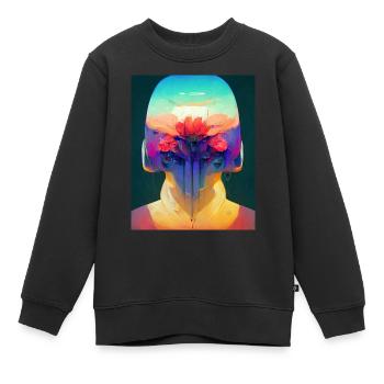 Flower Punk Roboter - Kinder Premium Organic Sweatshirt - Schwarz - Vorne - AI Model Kid Female (0cm)