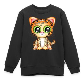 Leopard Kitten Cartoon - Kids Premium Organic Sweatshirt - black - Front - AI Model Kid Female (0cm)