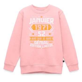 Rétro Cadeau D'anniversaire 52 Ans Janvier 1971 - Sweat Premium enfant bio - rose - Devant - AI Model Kid Female (0cm)