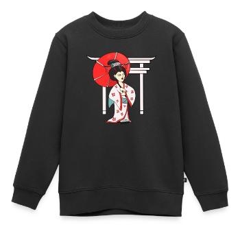 Geisha mit Sonnenschirm und japanischem Tempel - Kinder Premium Organic Sweatshirt - Schwarz - Vorne - AI Model Kid Female (0cm)