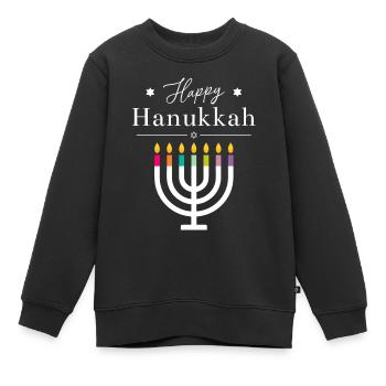 Happy Hanukkah Shirt | Menorah Festival of Lights - Kids Premium Organic Sweatshirt - black - Front - AI Model Kid Female (0cm)