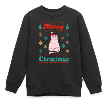 Miaou Noël - Sweat Premium enfant bio - noir - Devant - AI Model Kid Female (0cm)