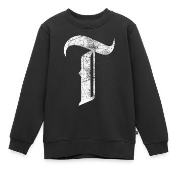 Tshirt alphabet initial T - Sweat Premium enfant bio - noir - Devant - AI Model Kid Female (0cm)