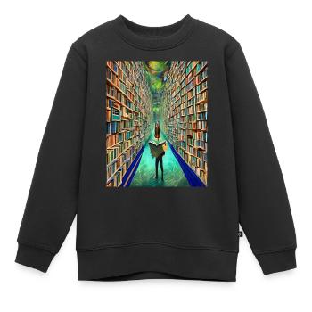 "Die Bücherei der Zeit" - Kinder Premium Organic Sweatshirt - Schwarz - Vorne - AI Model Kid Female (0cm)