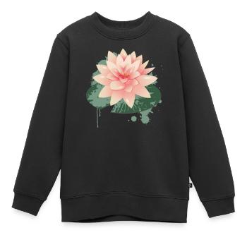 Seerosen Graffiti mit grünem Seerosenblatt - Kinder Premium Organic Sweatshirt - Schwarz - Vorne - AI Model Kid Female (0cm)