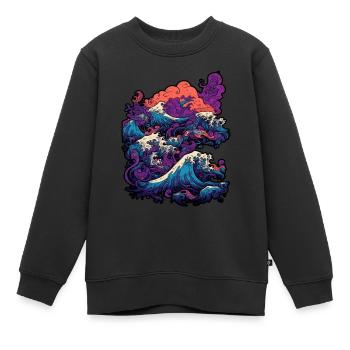 Tsunami wave japanese art, low colour palette - Sweat Premium enfant bio - noir - Devant - AI Model Kid Female (0cm)