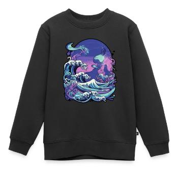 Tsunami wave japanese art, low colour palette - Sweat Premium enfant bio - noir - Devant - AI Model Kid Female (0cm)