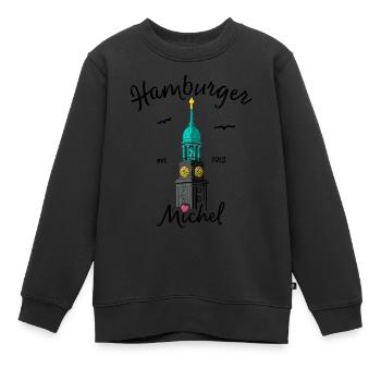 Hamburger Michel, Norddeutschland, Zeichnung - Kinder Premium Organic Sweatshirt - Schwarz - Vorne - AI Model Kid Female (0cm)