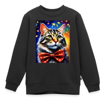 niedliche katze mit fliege kätzchen porträt ölgemälde - Kinder Premium Organic Sweatshirt - Schwarz - Vorne - AI Model Kid Female (0cm)
