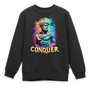 Conquer - Mythologie grecque épique - Hard Work Fitness - Sweat Premium enfant bio - noir - Devant - AI Model Kid Female (0cm)