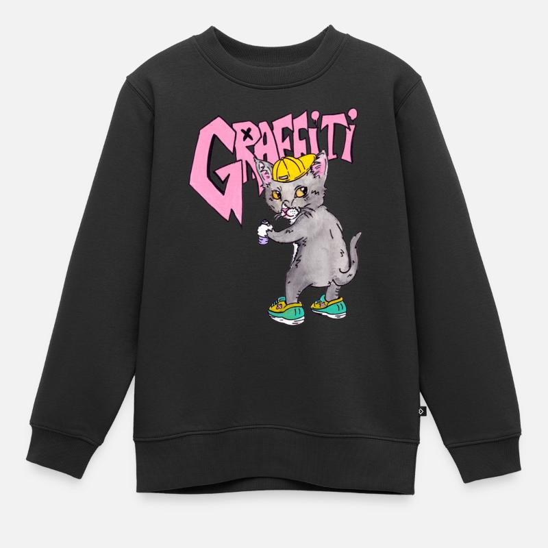 Chat Graffiti - Sweat Premium enfant bio - noir