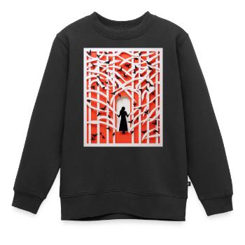 Papier découpé Oiseaux - Sweat Premium enfant bio - noir - Devant - AI Model Kid Female (0cm)