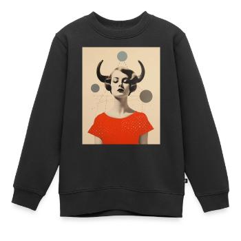 Taureau collage art astrologie - Sweat Premium enfant bio - noir - Devant - AI Model Kid Female (0cm)