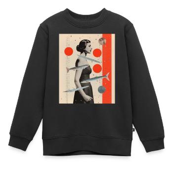 Poissons collage art astrologie - Sweat Premium enfant bio - noir - Devant - AI Model Kid Female (0cm)