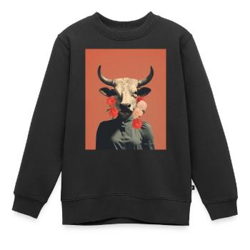 Collage surréaliste de vache femme - Sweat Premium enfant bio - noir - Devant - AI Model Kid Female (0cm)