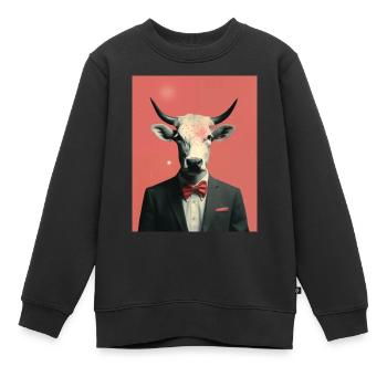 Collage surréaliste de vache d’homme - Sweat Premium enfant bio - noir - Devant - AI Model Kid Female (0cm)