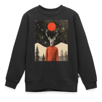 Collage d’hiver de renne surréaliste - Sweat Premium enfant bio - noir - Devant - AI Model Kid Female (0cm)