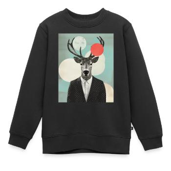 Collage surréaliste de rennes - Sweat Premium enfant bio - noir - Devant - AI Model Kid Female (0cm)