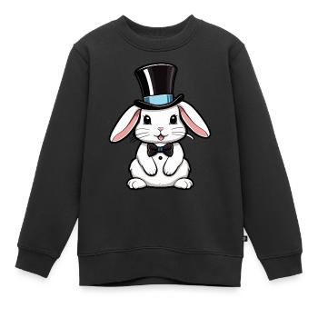 Weißes Kaninchen mit Hut und Fliege - Kinder Premium Organic Sweatshirt - Schwarz - Vorne - AI Model Kid Female (0cm)