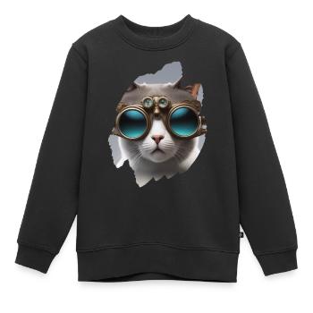 Steampunk Süße Katze Haustier Brille Tier Zukunft - Kinder Premium Organic Sweatshirt - Schwarz - Vorne - AI Model Kid Female (0cm)