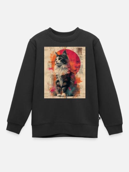 Majestic Mouser: Abstrakti vintage Cat Art Print - Lasten Premium collegepaita luomu - musta