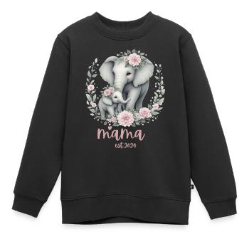 Mama 2024 Elephant Floral Wreath Celebration - Kinder Premium Organic Sweatshirt - Schwarz - Vorne - AI Model Kid Female (0cm)
