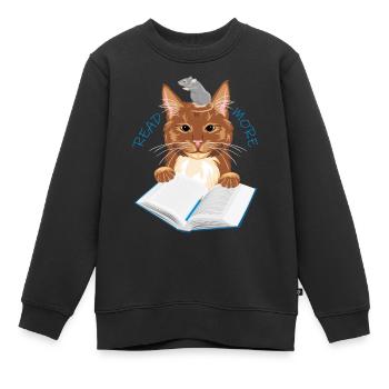 Katz und Maus lieben es, Bücher zu lesen - Kinder Premium Organic Sweatshirt - Schwarz - Vorne - AI Model Kid Female (0cm)