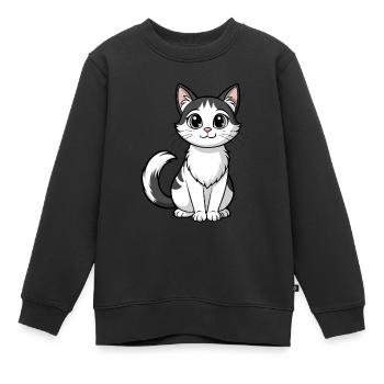 Süße Katze mit großen Augen - Kinder Premium Organic Sweatshirt - Schwarz - Vorne - AI Model Kid Female (0cm)