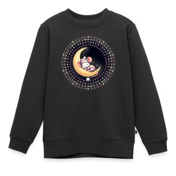 souris endormie paisiblement, sur un croissant de lune - Sweat Premium enfant bio - noir - Devant - AI Model Kid Female (0cm)