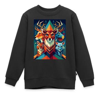 Animaux de la forêt géométriques - Sweat Premium enfant bio - noir - Devant - AI Model Kid Female (0cm)