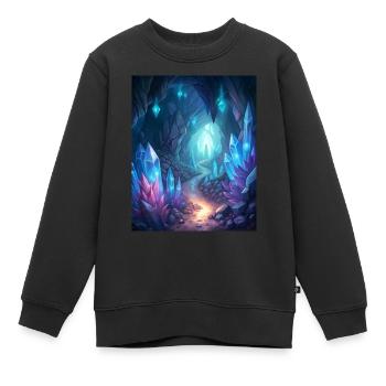 eine Höhle gefüllt mit glühenden Kristallen - Kinder Premium Organic Sweatshirt - Schwarz - Vorne - AI Model Kid Female (0cm)