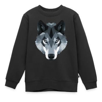 Wolfskopf niedriges Polygon in schwarz-weiß - Kinder Premium Organic Sweatshirt - Schwarz - Vorne - AI Model Kid Female (0cm)