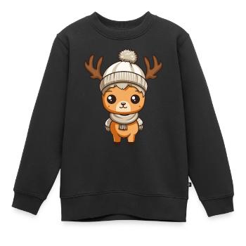 Bande dessinée Reh Reindeer - Sweat Premium enfant bio - noir - Devant - AI Model Kid Female (0cm)