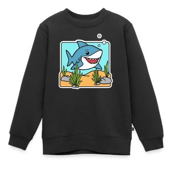 Un petit requin nage nonchalamment dans un style BD ! - Sweat Premium enfant bio - noir - Devant - AI Model Kid Female (0cm)