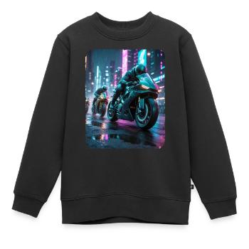 Cyberpunk-Motorradfahrer - Kinder Premium Organic Sweatshirt - Schwarz - Vorne - AI Model Kid Female (0cm)