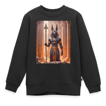 Anubis, schakalköpfiger Gott, steht in einem schemenhaften - Kinder Premium Organic Sweatshirt - Schwarz - Vorne - AI Model Kid Female (0cm)