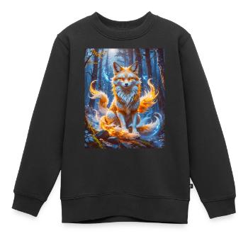 Eleganter mehrschwänziger Kitsune mit leuchtendem Fuchsfeuer - Kinder Premium Organic Sweatshirt - Schwarz - Vorne - AI Model Kid Female (0cm)
