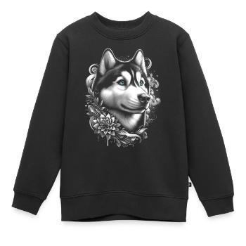 Husky mit blauen Augen im Streetstyle - Kinder Premium Organic Sweatshirt - Schwarz - Vorne - AI Model Kid Female (0cm)