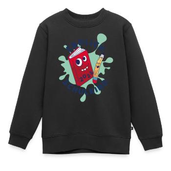 Endlich Schulkind 2025 - lustiges Buch und Stift - Kinder Premium Organic Sweatshirt - Schwarz - Vorne - AI Model Kid Female (0cm)