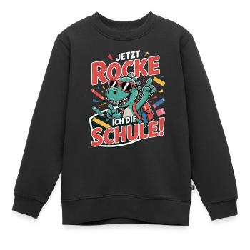 Dino T-Shirt Einschulung – Jetzt rocke ich Schule - Kinder Premium Organic Sweatshirt - Schwarz - Vorne - AI Model Kid Female (0cm)
