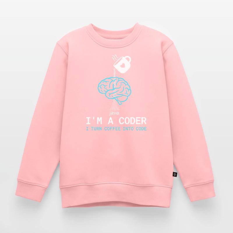 Coder T-Shirt: Coffee into Code – Nerdy Programmie Kinder Premium Organic Sweatshirt