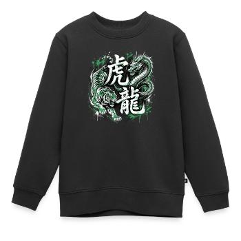 Tiger Dragon Green - Kids Premium Organic Sweatshirt - black - Front - AI Model Kid Female (0cm)