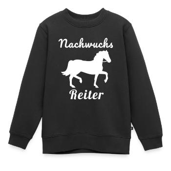 cavalier, cheval, jeune cavalier, illustration - Sweat Premium enfant bio - noir - Devant - AI Model Kid Female (0cm)