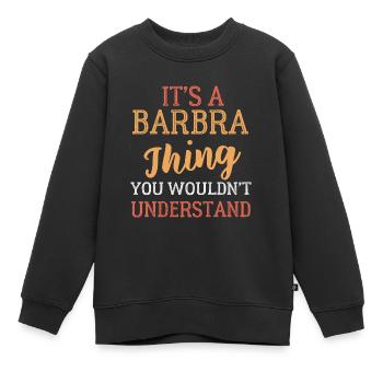 Nom Barbra - Sweat Premium enfant bio - noir - Devant - AI Model Kid Female (0cm)