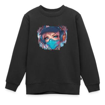 Zael Quantum // Cyberpunk - Sweat Premium enfant bio - noir - Devant - AI Model Kid Female (0cm)