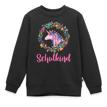 Licorne Fleurs Coloré Écolier - Sweat Premium enfant bio - noir - Devant - AI Model Kid Female (0cm)