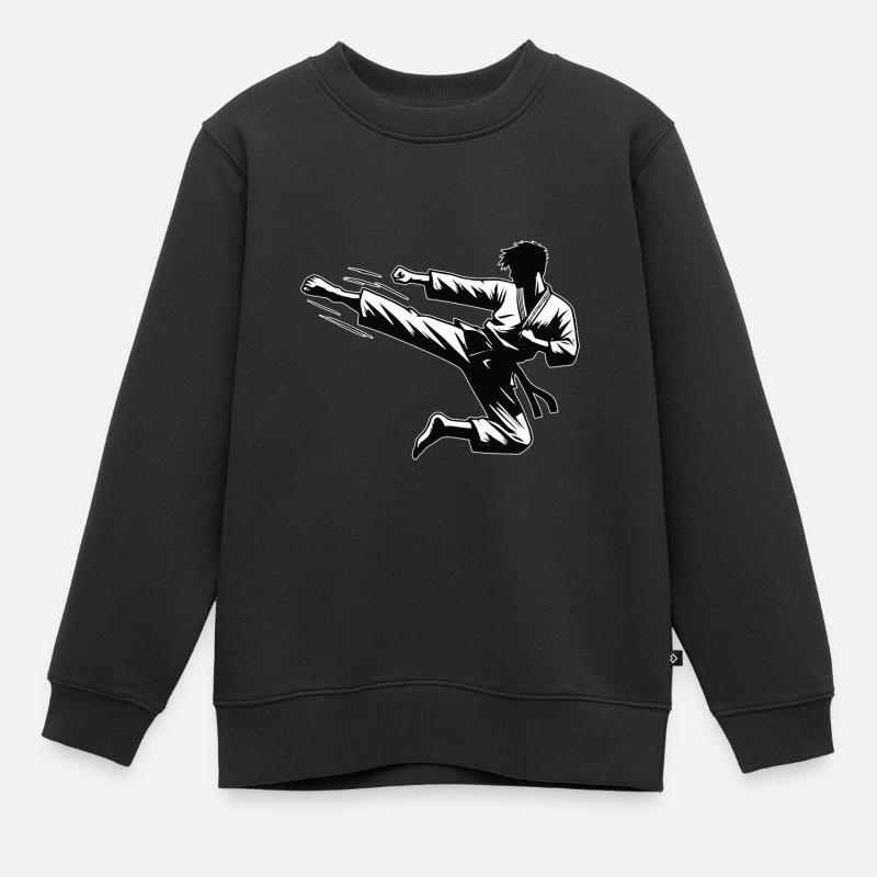 Sprungkick Roundhouse-Kick, Dollyo Chagi Design - Kinder Premium Organic Sweatshirt - Schwarz